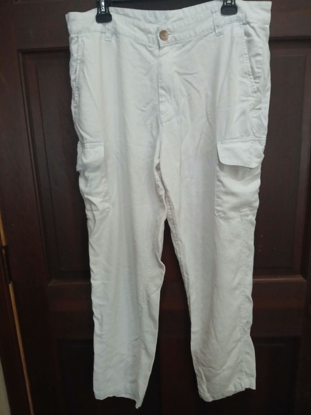 Caribbean Joe Men White Cargo Linen Blend Pants Flap Pocket Utility Style 36X32